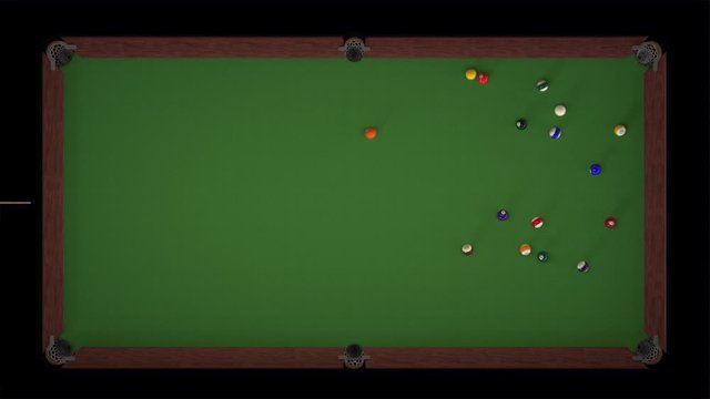 Starting shot of a billiard game top views