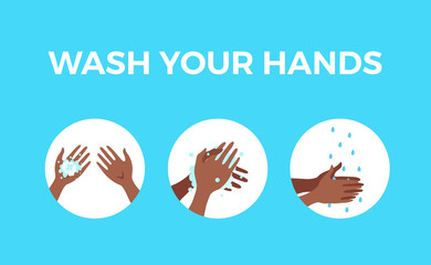 Washing hands with soap and water properly cartoon vector illustration