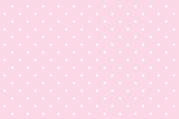 Polka dot seamless pattern. White dots on pink background.
