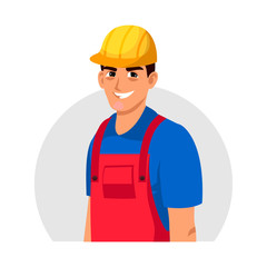 Smiling builder worker in helmet, uniform avatar