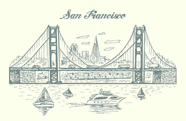 San Francisco skyline hand drawn vector illustration.