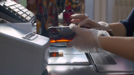 Checkout counter in the supermarket