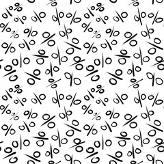 Abstract seamless background from percentage, business, sales. Vector seamless black and white pattern. Design for print, eps 10 textile