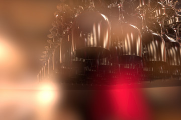 3D rendering of a set up of wine glasses ready for a party