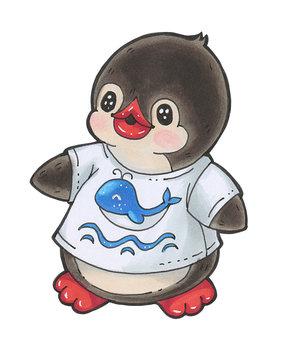  illustration with funny cartoon penguin