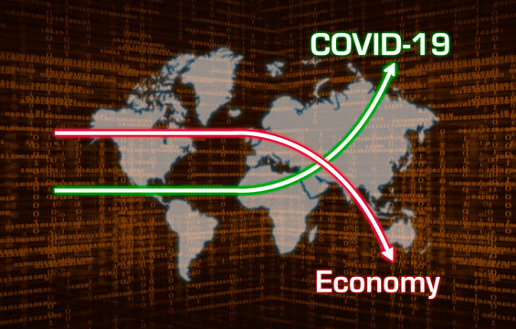 Corona crash - graphic on blackboard showing the stock market crisis caused by the corona virus
