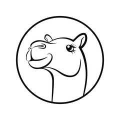 Camel face graphics symbol. Camel sign in the circle isolated on white background. Vector Illustration