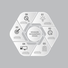 Hexagon infographic design template with steps 6 for business
