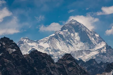 Photo sur Plexiglas Makalu Sommet de montagne du Makalu, cinquième plus haut sommet du monde vue depuis le col de Renjo la, chaîne de montagnes de l& 39 Himalaya au Népal