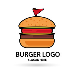 Burgers vector logo, icon and mascot fast food Flat design style. vector illustrator