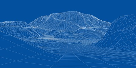 Abstract 3d wire-frame landscape. Blueprint style