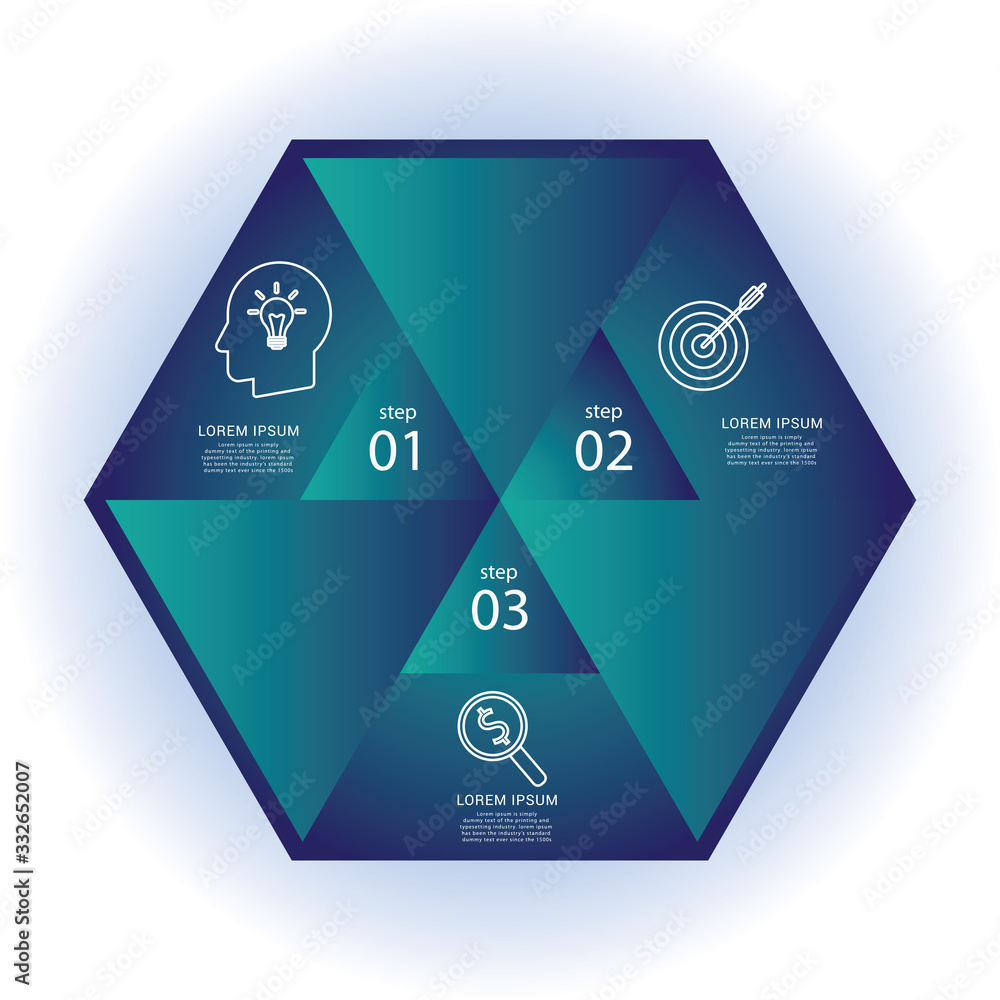 Poster abstract 3 steps in hexagonal shape template