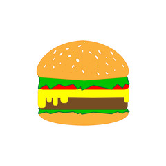 burger flat vector with a cutlet and other ingredients isolated on a white background