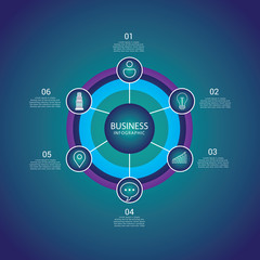 Info graphic design business concept with 6 options, parts or processes