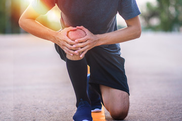 Man Runner Jogging for Exercise on Morning but Accident Knee pain while running,Sport And Healthy