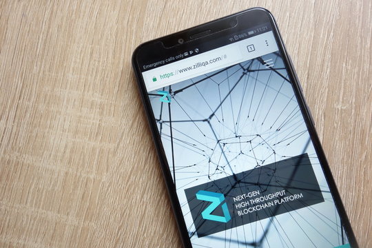 KONSKIE, POLAND - JULY 01, 2018: Zilliqa (ZIL) cryptocurrency website displayed on Huawei Y6 2018 smartphone