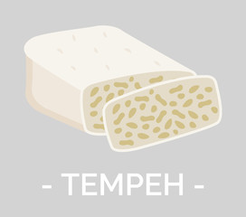 Tempeh product, traditional Indonesian fermented food. Isolated icon of dish made of soybeans. Asia vegetarian meal useful for digestive system of human body and microflora. Vector in flat style