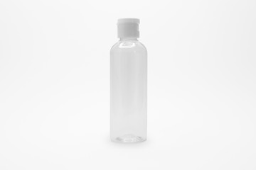 White transparent cosmetic bottle isolated on white background