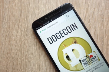 KONSKIE, POLAND - JULY 01, 2018: Dogecoin (DOGE) cryptocurrency website displayed on Huawei Y6 2018 smartphone
