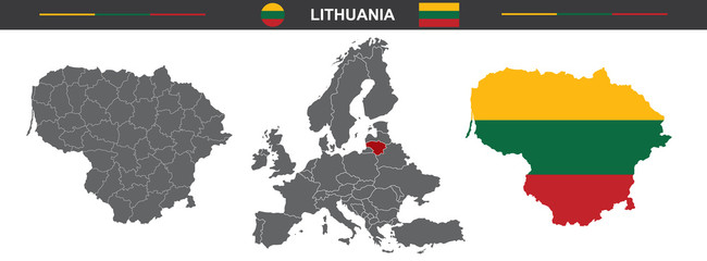 vector map set of Lithuania isolated on white background - obrazy, fototapety, plakaty