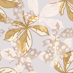 Chestnut leaves seamless pattern. Watercolor Hand Drawn Background.