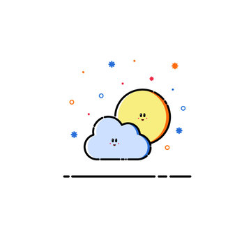 Illustration of sun & cloud with MBE style, good for a weather forecast, kids book cover, etc.