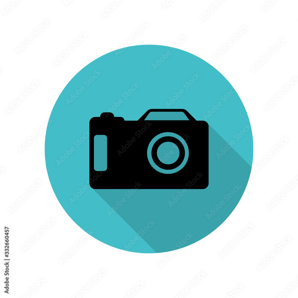 Poster camera long shadow icon. simple glyph, flat vector of web icons for ui and ux, website or mobile app