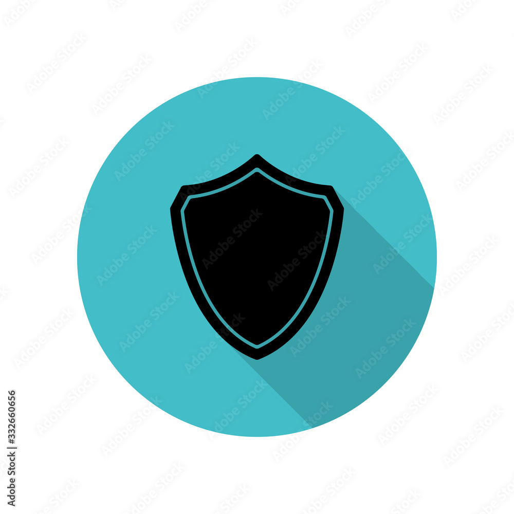 Poster shield with a star long shadow icon. simple glyph, flat vector of web icons for ui and ux, website o