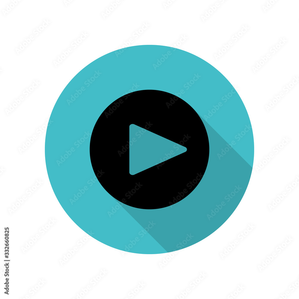 Poster play in a circle long shadow icon. simple glyph, flat vector of web icons for ui and ux, website or 