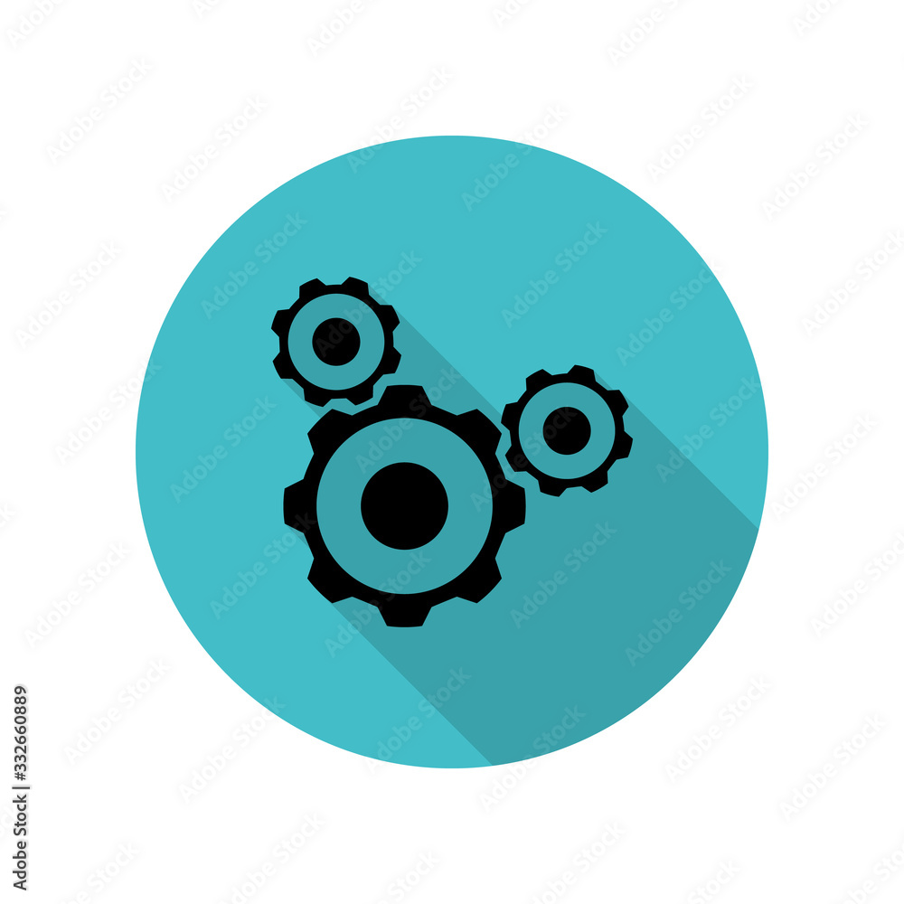 Poster gear mechanism long shadow icon. simple glyph, flat vector of web icons for ui and ux, website or mo