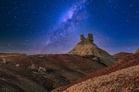 Early Morning Night Sky with Hoodoos Bisti Wilderness New Mexico 