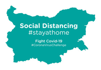 Bulgaria map with Social Distancing #stayathome tag.eps