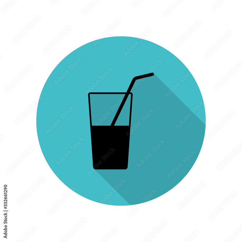 Poster a glass of juice with a straw long shadow icon. simple glyph, flat vector of web icons for ui and ux