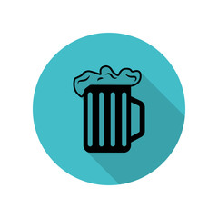 Beer mug with foam long shadow icon. Simple glyph, flat vector of web icons for ui and ux, website or mobile application