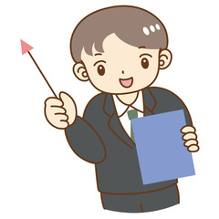 男性　スーツ　セミナー　指し棒　説明会　会議　講師