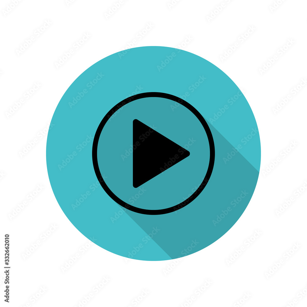 Poster play sign long shadow icon. simple glyph, flat vector of web icons for ui and ux, website or mobile 