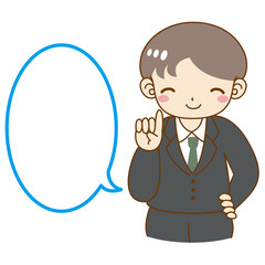 フキダシ付き　スーツ　男の子　指を差す　笑顔　かわいい