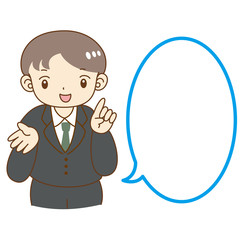 フキダシ付き　スーツ　男性　男の子　指を差す　笑顔