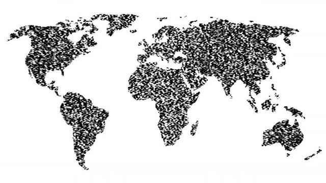 World Map Shaped Static Noise On White Background