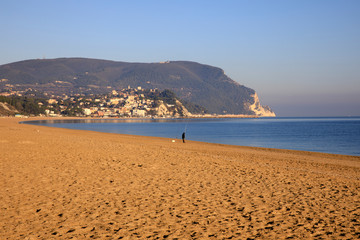 Numana (AN), Italy - January 1, 2019:  Numana beach, Riviera del Conero, Adriatic Sea, Numana, Ancona, Marche, Italy