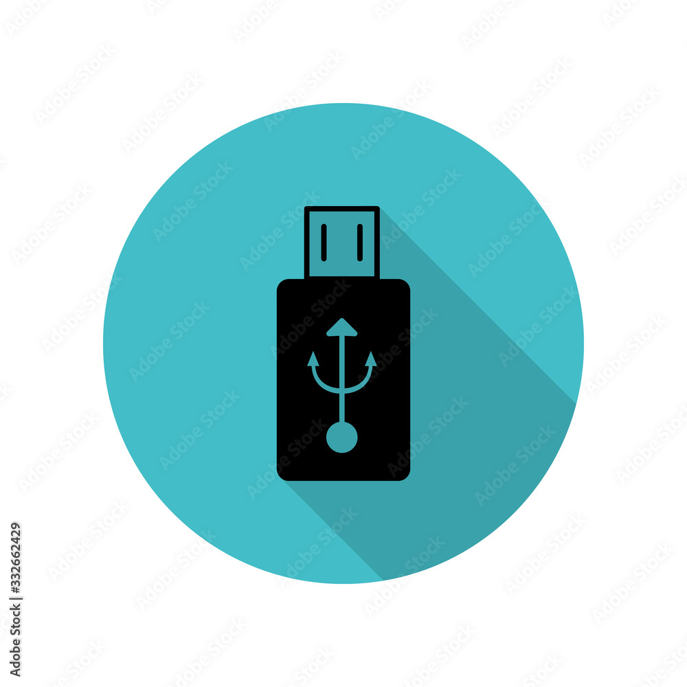 Poster usb storage long shadow icon. simple glyph, flat vector of web icons for ui and ux, website or mobil