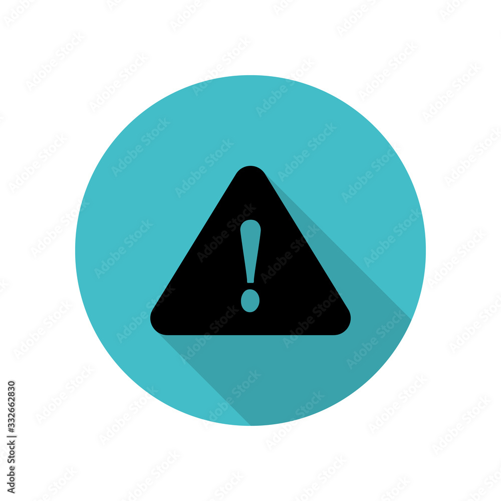 Poster triangular exclamation point long shadow icon. simple glyph, flat vector of web icons for ui and ux,