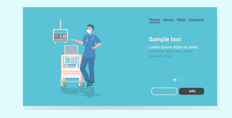 female surgeon using medical equipment doctor in uniform hospital worker full length copy space horizontal vector illustration