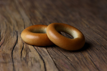 bagels for tea on a structural vintage wooden table