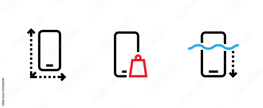 Wall mural set of phone tech specs icons. editable line vector.