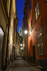 Fototapeta na wymiar le vieux cartier de Katarina – Sofia sous les lumières nocturnes de la ville de Stockholm en Suède
