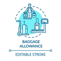 Baggage allowance concept icon. Carry on and hand luggage control idea thin line illustration. Bags maximum size and weight. Vector isolated outline RGB color drawing. Editable stroke