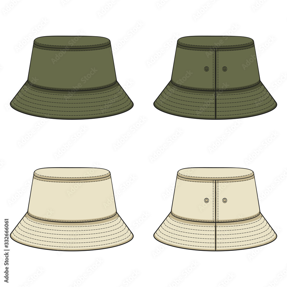 Poster set of color illustrations with khaki panama hat. isolated vector objects on a white background.