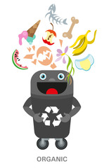 Organic waste black bin. Waste sorting and recycling concept. Color ilustration.