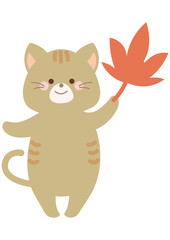 紅葉したモミジとネコ